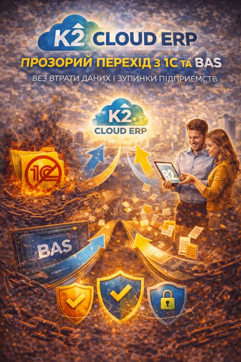 K2 ERP прозорий перехід з 1с та Bas без втрати даних і зупинки підприємств