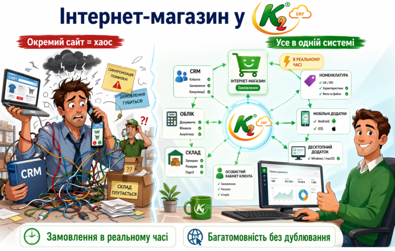 Інтернет-магазин у K2 ERP: коли онлайн-відділ збуту стають частиною єдиної системи, а не окремим головним болем