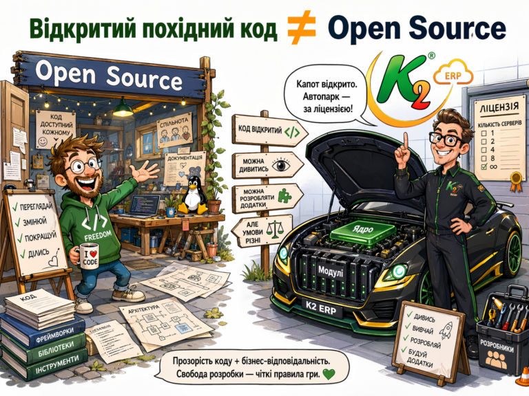 Відкритий похідний код, Open Source і K2 ERP: коли програмісти відкривають капот, але не віддають ключі від усього автопарку